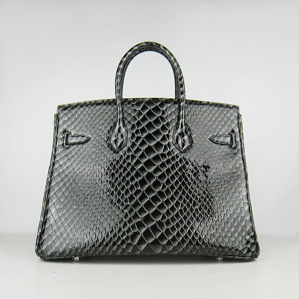 High Quality Fake Hermes Birkin 35CM Fish Veins Leather Bag Black 6089 - Click Image to Close